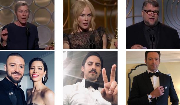 "GOLDEN GLOBES 2018" - Frances McDormand, Nicole Kidman, Guillermo Del Toro, Justin Timberlake e Jessica Biel, Milo Ventimiglia, Hugh Jackman