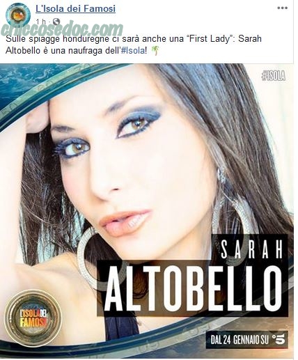 “ISOLA DEI FAMOSI 14” - Sarah Altobello ufficialmente nel cast dei naufraghi..