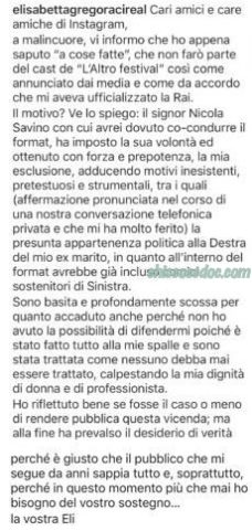 "SANREMO 2020" - Elisabetta Gregoraci reagisce dai social, contro Nicola Savino, alla riportata sua esclusione dal cast de "L'Altro Festival"..