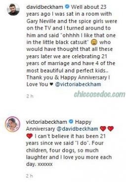 David Beckham e la moglie Victoria fermano sui social il loro 21esimo anniversario di nozze..